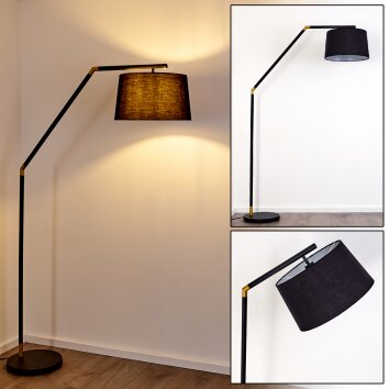 Kongakut Bogenlampe Gold, Schwarz, 1-flammig, Stoffschirm