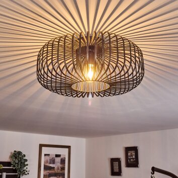 Käfig-Deckenleuchte Wemude mit offenem schwarz-goldenem Metallschirm, ø 40 cm, E27