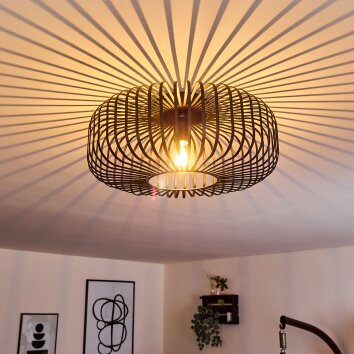 Vintage-Käfig-Deckenleuchte Wemude mit runder Drahtstruktur und Metallschirm, ø 40 cm