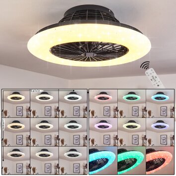 Piraeus Deckenventilator LED Schwarz, 1-flammig, Fernbedienung, Farbwechsler