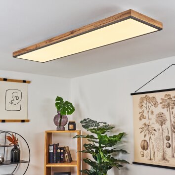 LED Panel-Deckenleuchte Salmi, flach-längliche Form, Holzoptik-Rahmen, 3000K warmweiß