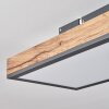 Flache längliche LED-Deckenleuchte Salmi, dimmbar per Fernbedienung, in Holzoptik