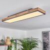 Flache längliche LED-Deckenleuchte Salmi, dimmbar per Fernbedienung, in Holzoptik