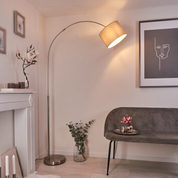 Wiby Bogenlampe Nickel-Matt, 1-flammig, Stoff-Lampenschirm