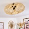 Deckenleuchte mit naturfarbenem Bambus-Lamellenschirm Oravi im Boho Style