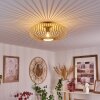 Deckenleuchte mit naturfarbenem Bambus-Lamellenschirm Oravi im Boho Style