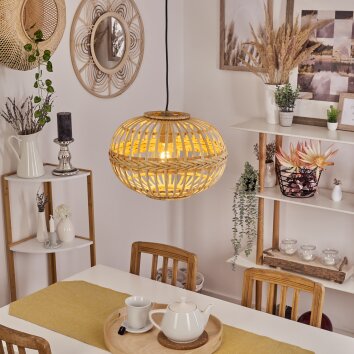 Boho Style Hängeleuchte Egede mit kugelförmigem Bambusschirm und sichtbarer E27-Fassung