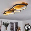 LED Ring-Deckenleuchte Rodekro mit Holzbalken und weißen LED-Flächen, 3000K warmweiß