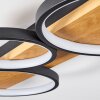 LED Deckenleuchte Rodekro mit ringförmigen Leuchtkörpern, Holz in Naturfarben