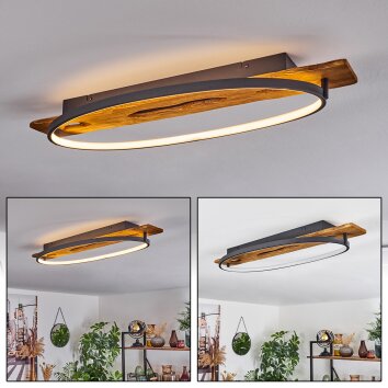 LED Deckenleuchte Nevogilde mit ovalem Rahmen und Holzbohle, 3000K warmweiß