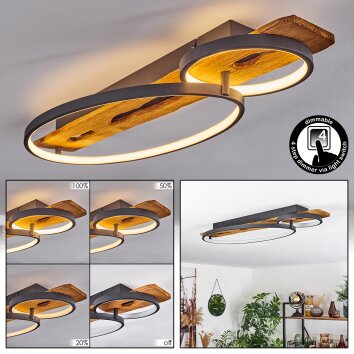 LED Deckenleuchte Nevogilde, ovale Elemente, Holzbalken in Naturfarben, 3000K warmweiß