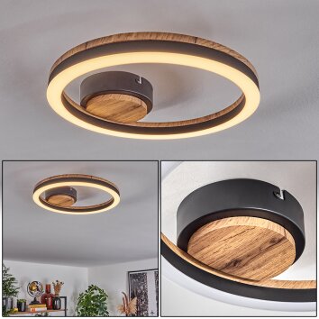 Runde moderne LED Deckenleuchte Cascada mit Holzoptik-Details, 3000 Kelvin warmweiß