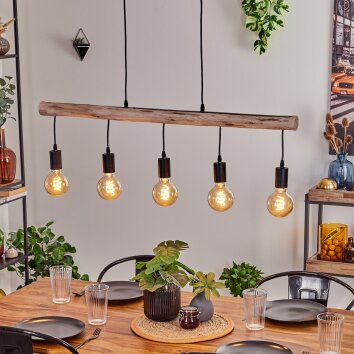 Skandinavische Esstisch-Pendelleuchte Soungou mit Holzstamm, 5 E27-Fassungen