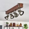 Industrial-Deckenspot Pehefito mit 4 dreh- und schwenkbaren Köpfen am braunen Holzbalken