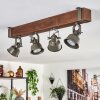 Industrial-Deckenspot Pehefito mit 4 dreh- und schwenkbaren Köpfen am braunen Holzbalken