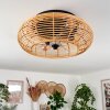 Deckenventilator mit Beleuchtung Mulstrand, runde naturfarbene Bambus-Lamellenabdeckung