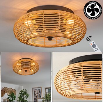 Deckenventilator mit Beleuchtung Mulstrand, runde naturfarbene Bambus-Lamellenabdeckung