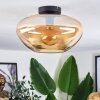 Runde Retro-Deckenleuchte Mertola mit bernsteinfarbenem Glasschirm, ø 35 cm