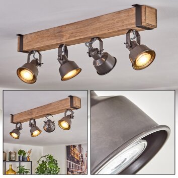 Industrial-Holzbalken-Deckenspot Pehefito mit 4 drehbaren Leuchtenköpfen in Grau