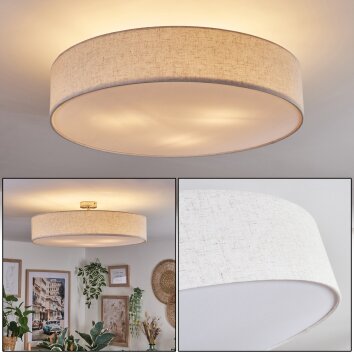 Moderne runde Deckenleuchte Foggia mit weißem Stoffschirm, 3-flammig, ø 60 cm