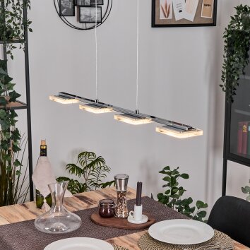 LED Hängeleuchte Ordal, silberner Balken, 3000K warmweiß, für den Esstisch