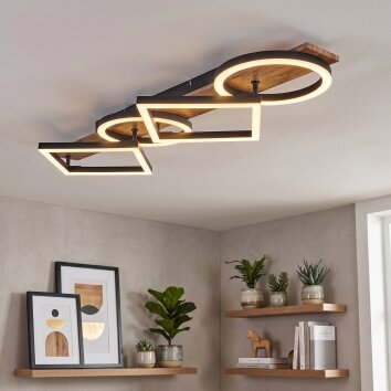 Cascada Deckenleuchte LED Braun, Holzoptik, Schwarz, 1-flammig