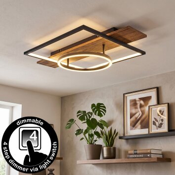 Pompu Deckenleuchte LED Braun, Holzoptik, Schwarz, 1-flammig