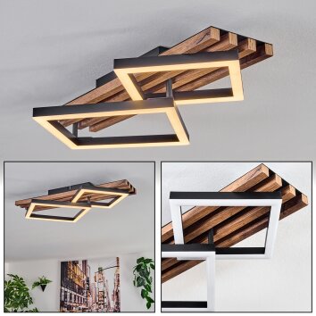 LED Deckenleuchte Ellekilde, eckiger Rahmen, Holzoptik-Lamellenplatte, 3000 Kelvin warmweiß