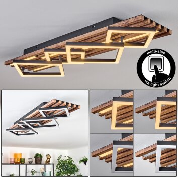 Moderne LED Deckenleuchte Ellekilde mit Holzlamellenplatte, 3000 Kelvin warmweiß