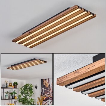 LED Deckenleuchte Tandragee mit parallelen Leisten in Holzoptik, 3000 Kelvin warmweiß