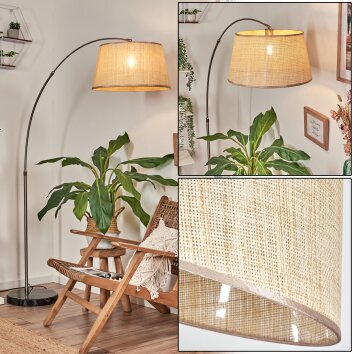 Sabadim Bogenlampe 45 cm Nickel-Matt, Schwarz, 1-flammig, Stoff-Lampenschirm