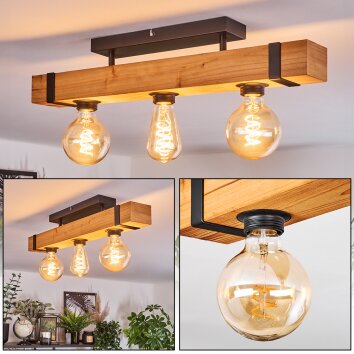 Holz-Deckenleuchte Montgomery, Vintage Balken in Naturfarben, 3 Fassungen E27