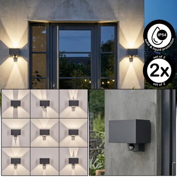 Almodofa Außenwandleuchte 2-er Set LED Anthrazit, 1-flammig, Bewegungsmelder