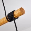 Pendelleuchte Sambia mit langem Holzbalken in Braun, 4 weißen Stoffschirmen, höhenverstellbar