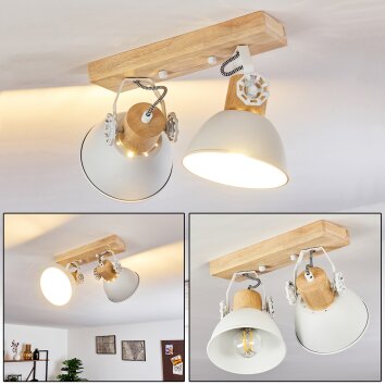 Deckenleuchte Orny mit rechteckigem Holzbalken und verstellbaren Köpfen im Vintage-Stil