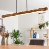 LED Hängeleuchte Winterthur mit Holzbalken und naturfarbenem Schirm, 3000K warmweiß