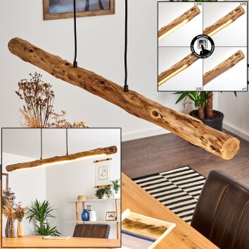 LED Hängeleuchte Winterthur mit Holzbalken und naturfarbenem Schirm, 3000K warmweiß