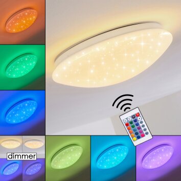 Flache runde LED-Deckenleuchte Star, RGB, 3000K warmweiß, per Fernbedienung dimmbar