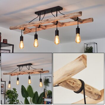 Holzast-Deckenleuchte Yaak mit 2 Holzästen und 4 verstellbaren Fassungen für den Esstisch